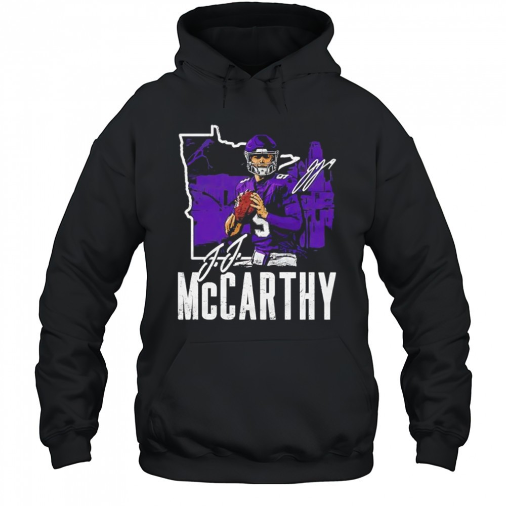 J.J. McCarthy Minnesota Vikings 500 level charcoal signature shirt