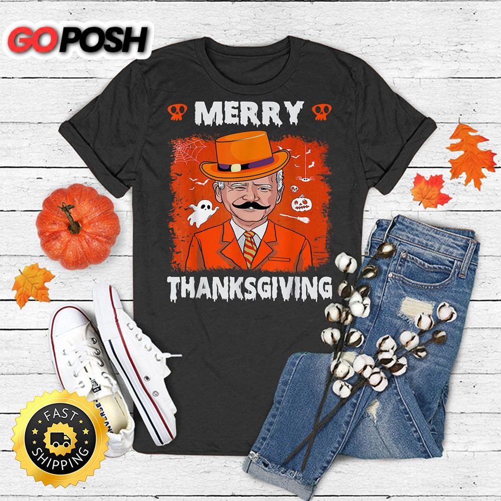 Joe Biden Merry Thanksgiving Ghost Pumpkin Funny Halloween T-Shirt