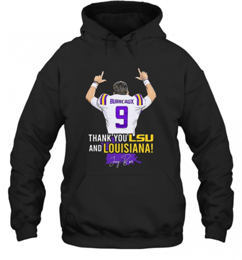 Joe Burrow Bureaux Thank You Lsu And Louisiana Signature T-Shirt