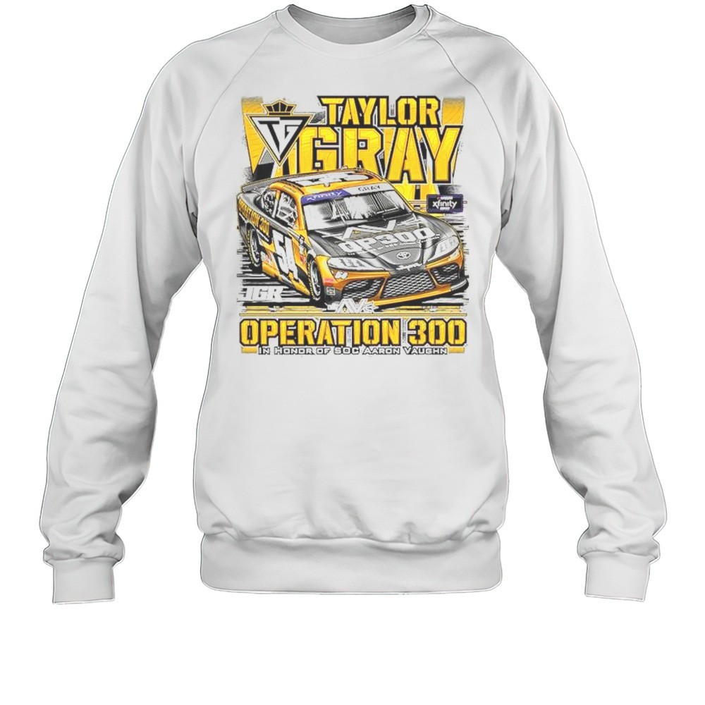Joe Gibbs Racing Team Collection Heather Taylor Gray Operation 300 Car In Honor Of SOC Aaron Vaughn T-shirt