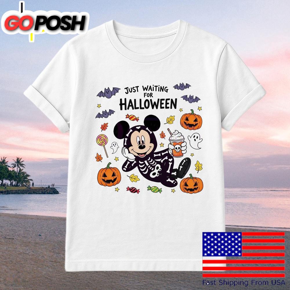 Just Waiting For Halloween Mouse Character Pumpkin Fall Spooky Season T-Shirt