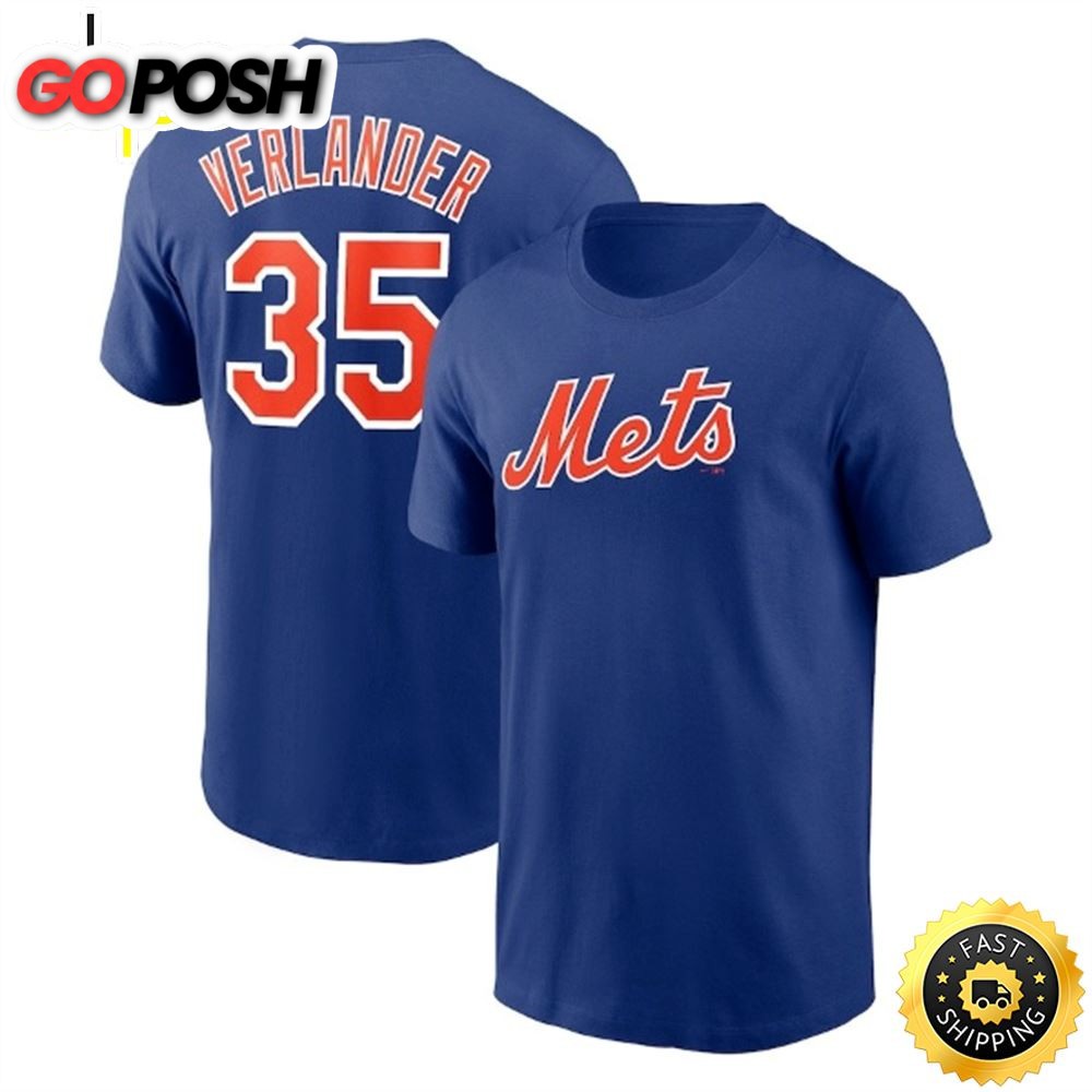 Justin Verlander New York Mets 2023 Name & Number Royal T-shirt