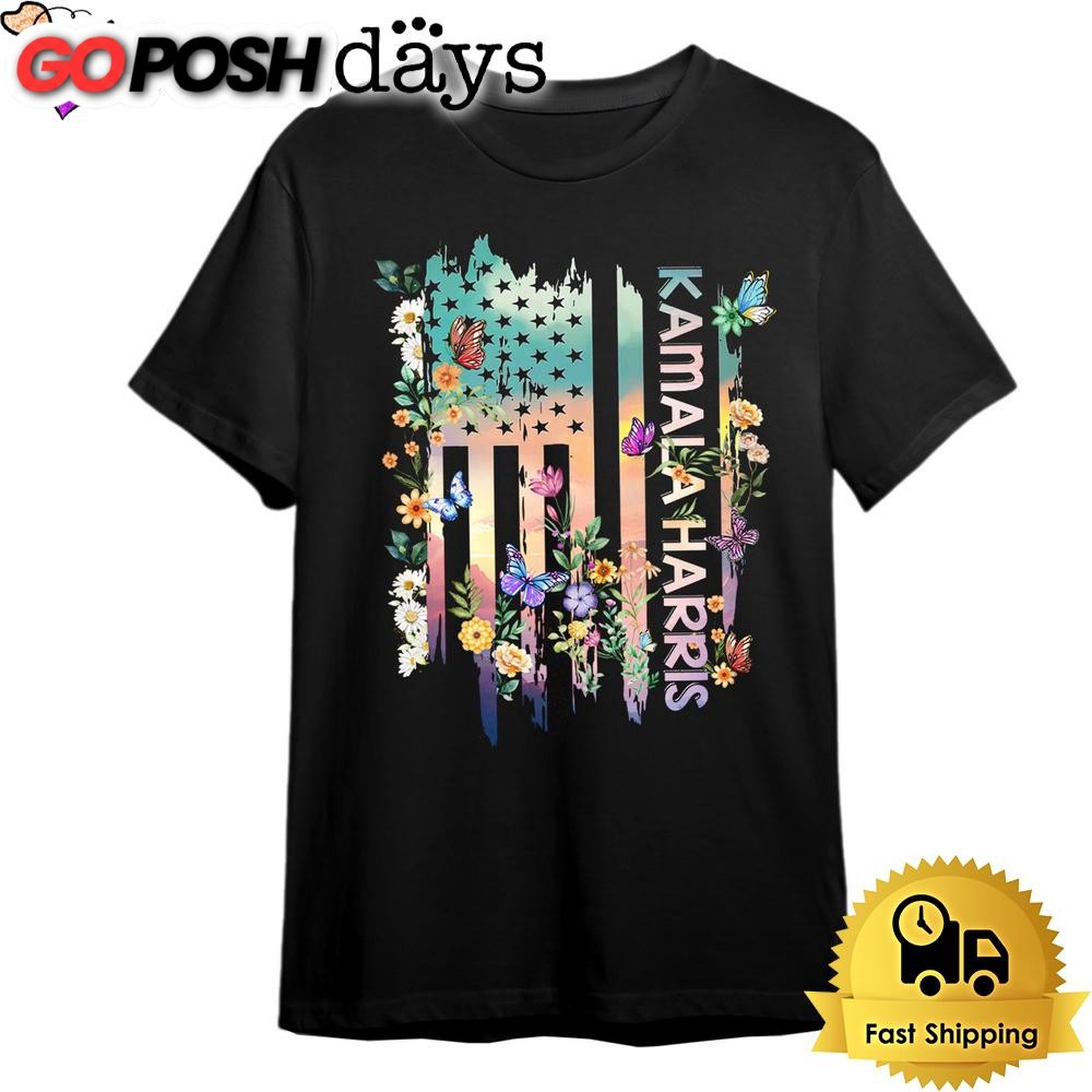 Kamala Harris With Colorful Flower T Shirt