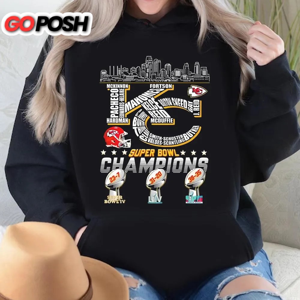 Kansas City Chiefs Skyline Player Names 3x Super Bowl Champions Shirt