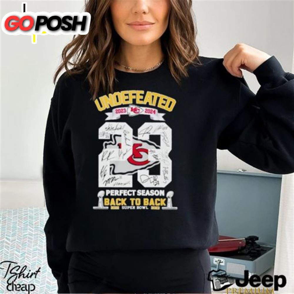 Kansas City Chiefs Undefeated 2025 2025 Perfect Season Back To Back Super Bowl Signatures Shirt