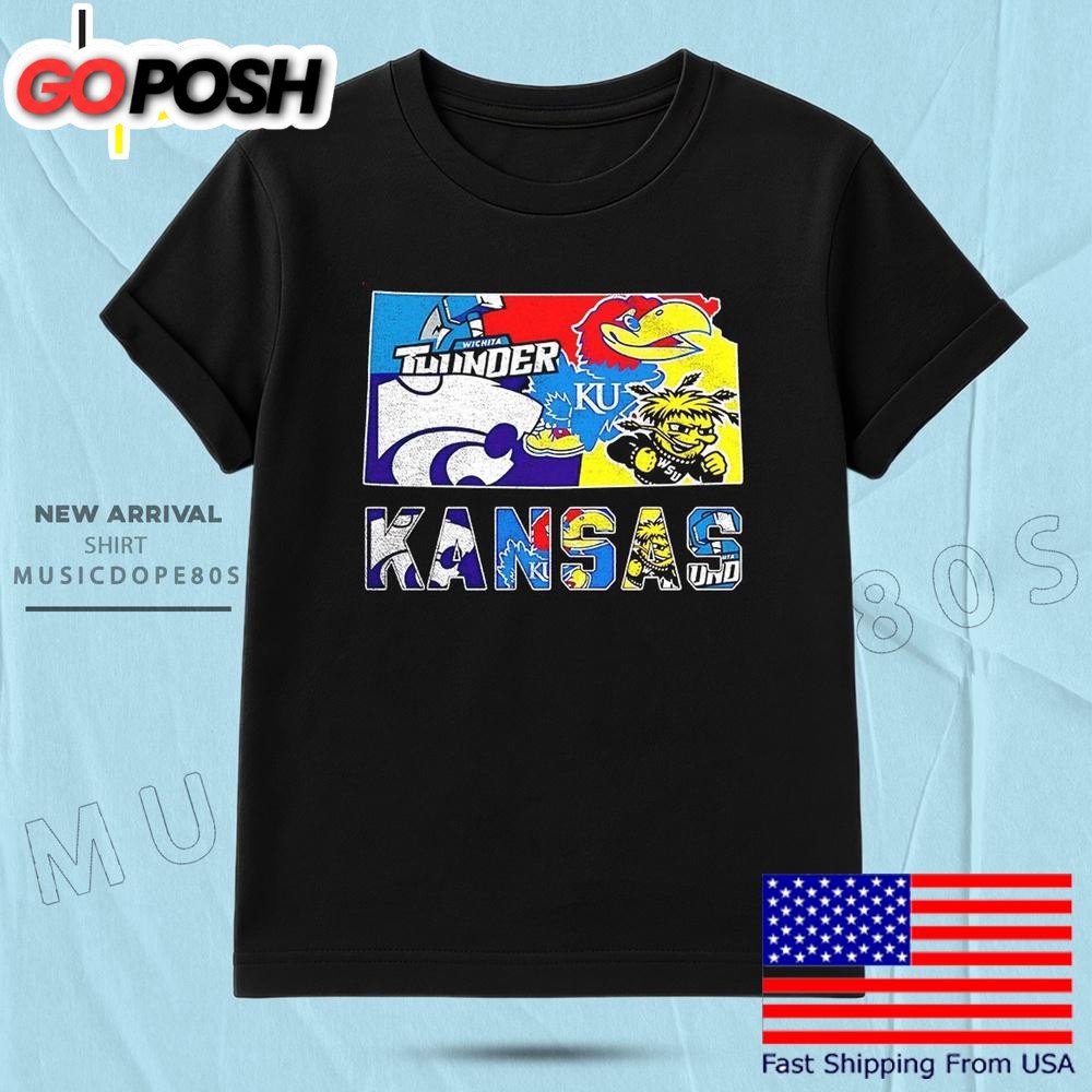 Kansas Sports Team Map Logo T Shirt