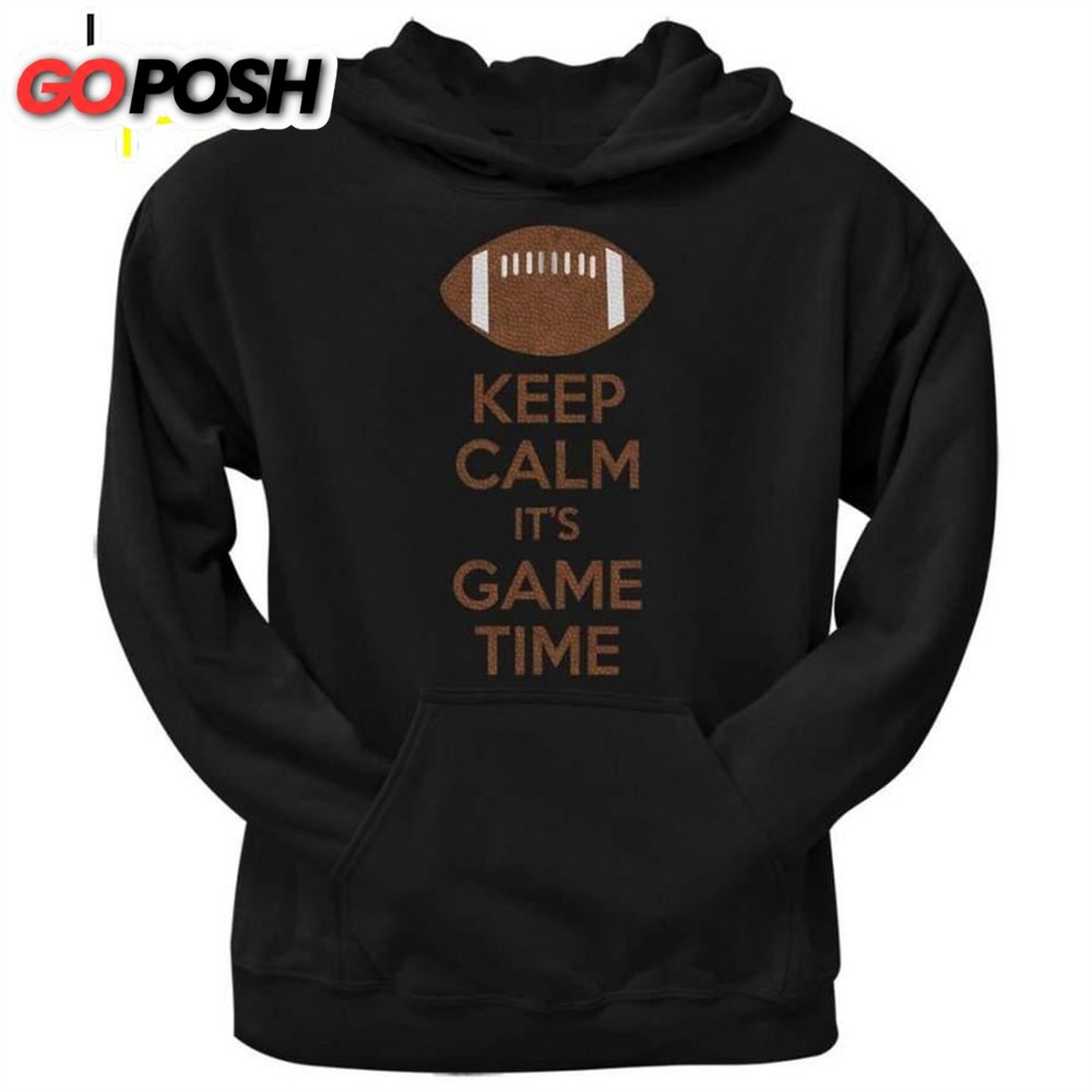 Keep Calm Game Time Football Black Adult Pullover Hoodie
