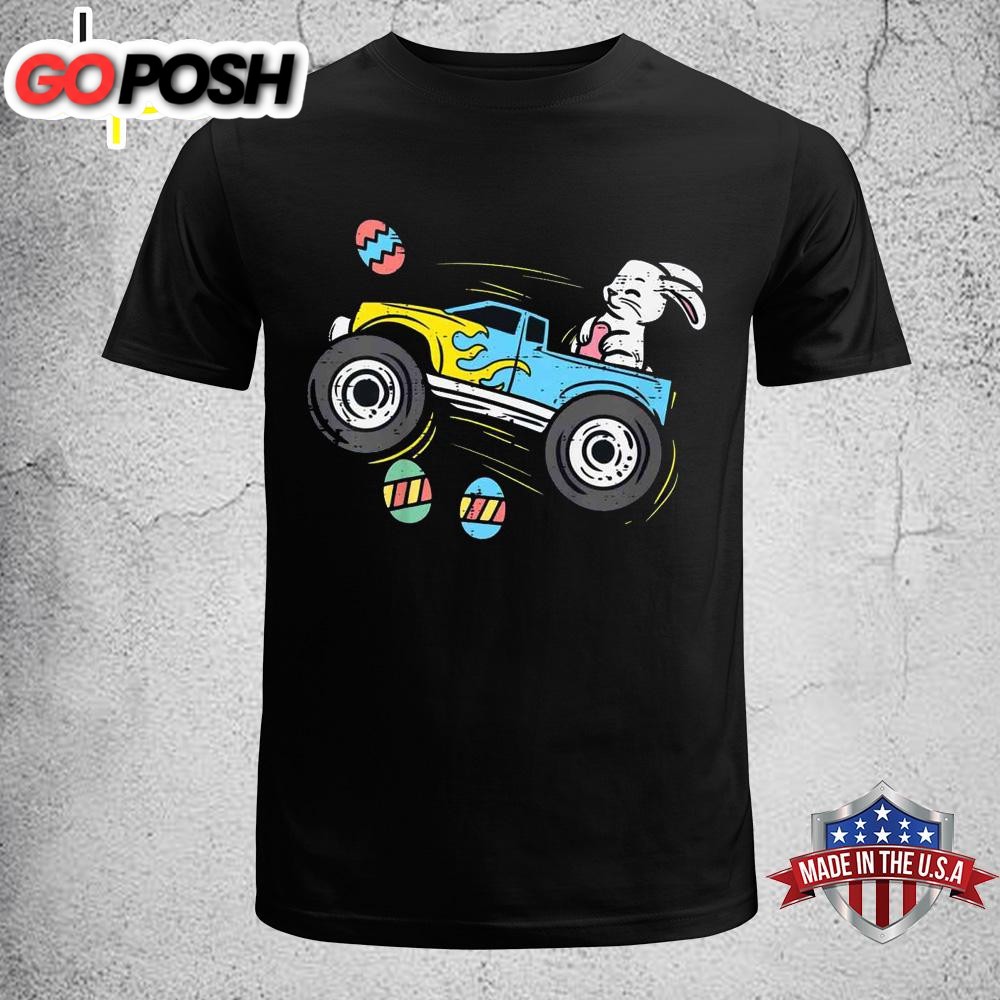 Kids Easter Bunny Riding Monster Truck Cute Boys Kids Toddler Funny Easter Shirt