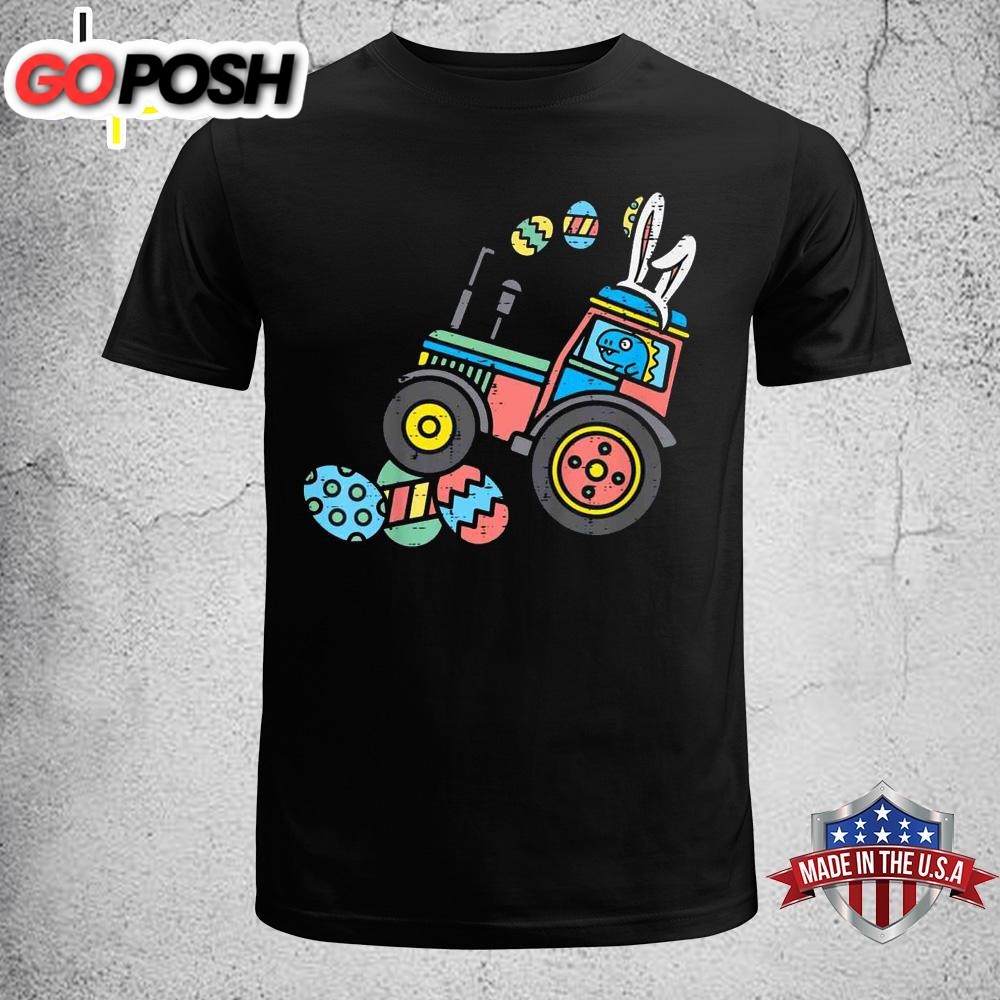 Kids Trex Bunny Tractor Crushing Eggs Easter Boys Kids Toddler Funny Easter Shirt