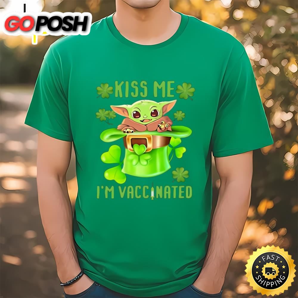 Kiss Me Im Vaccinated Leprechaun Baby Yoda Patricks Day T-Shirt
