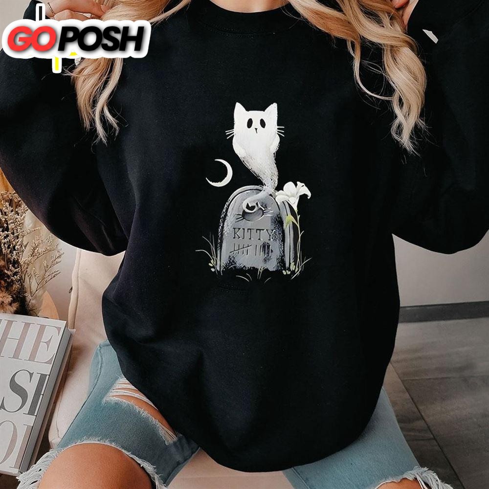 Kitty Ghost Halloween Rip Shirt