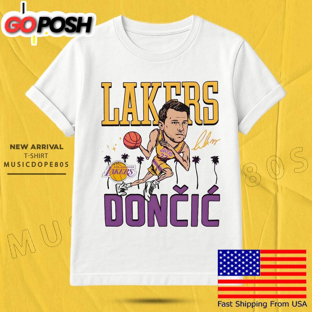 Lakers Doncic Dribble Palms Caricature T Shirt