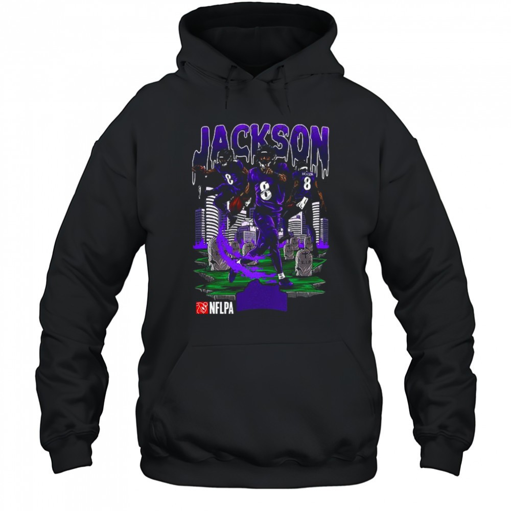 Lamar Jackson Baltimore Ravens football number 8 cemetery skyline shirt