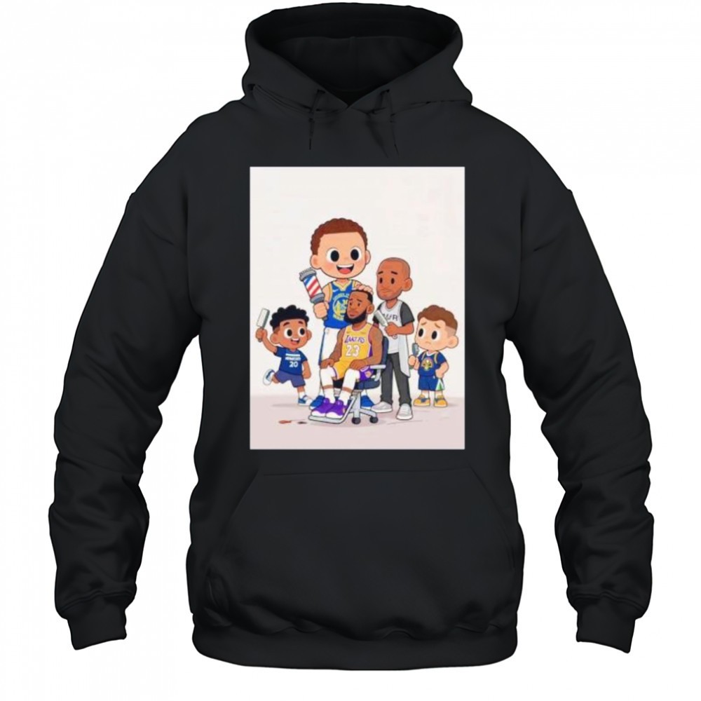 LeBron James haircut alongside other NBA players after Lakers loss Timberwolves cartoon shirt