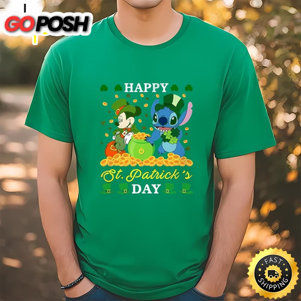 Leprechaun Mickey Mouse Stitch Disney St Patricks Day Shirt