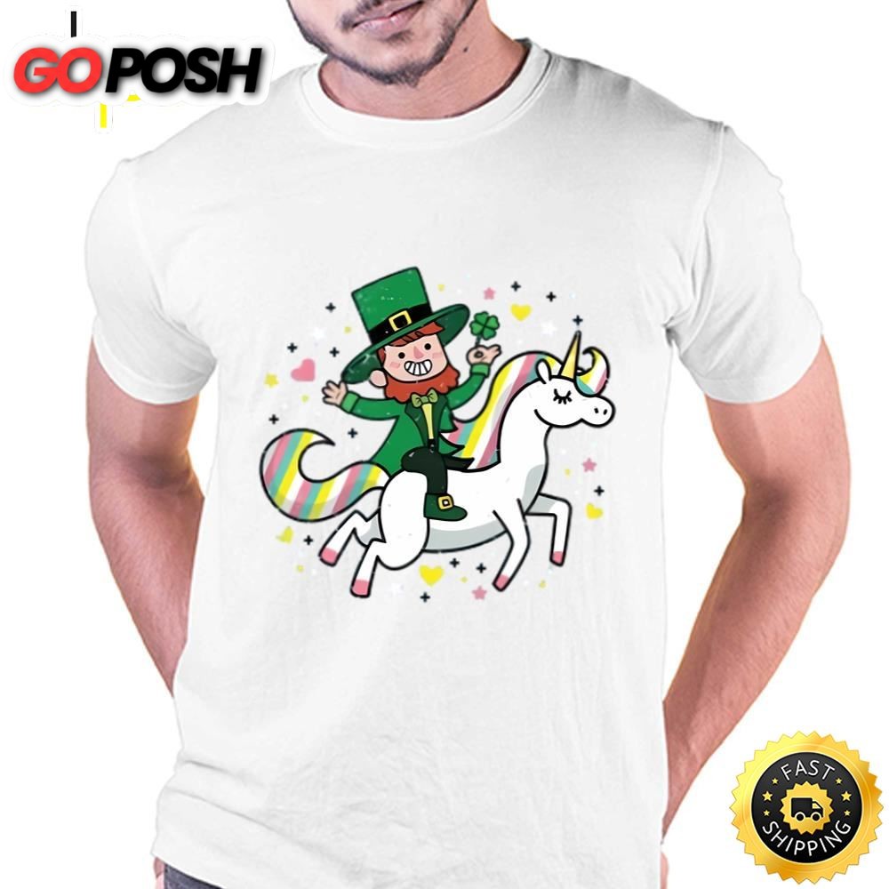 Leprechaun Riding A Unicorn T-shirt Funny St Patricks Day T-shirt