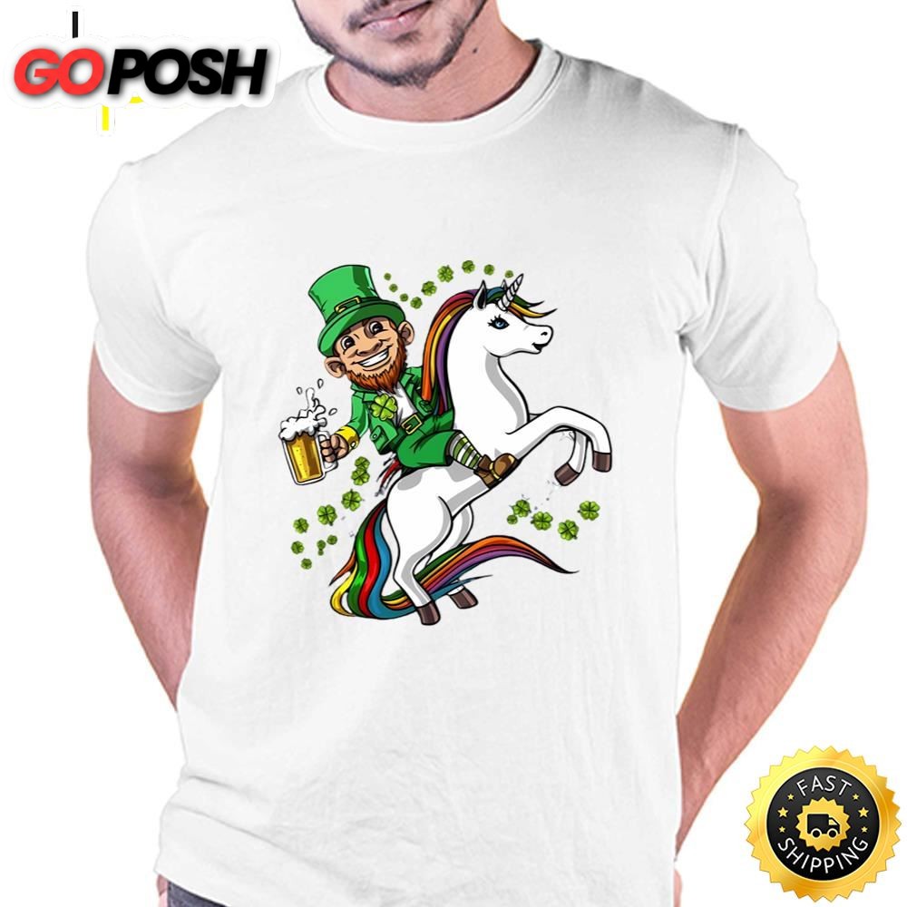 Leprechaun Riding Unicorn St Patricks Day T-Shirt