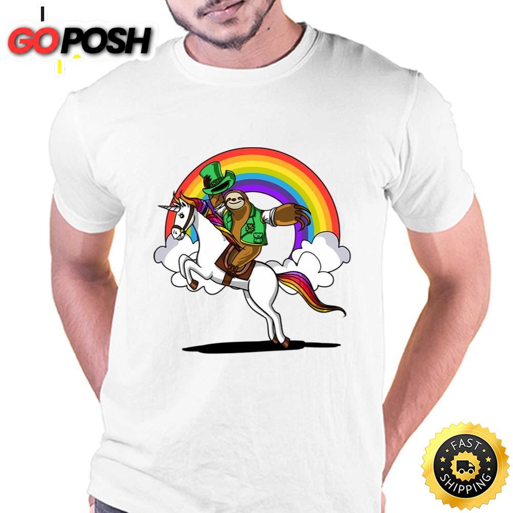 Leprechaun Sloth Riding Unicorn St Patricks Day Irish T-Shirt