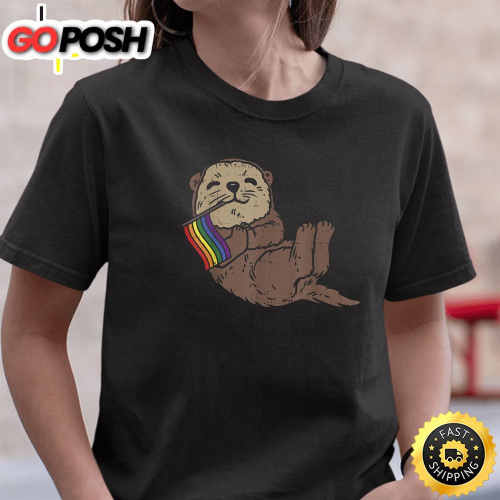 LGBT Sea Otter Rainbow Flag Cute Gay Pride Animal Lover Gift Valentines Day T-shirt