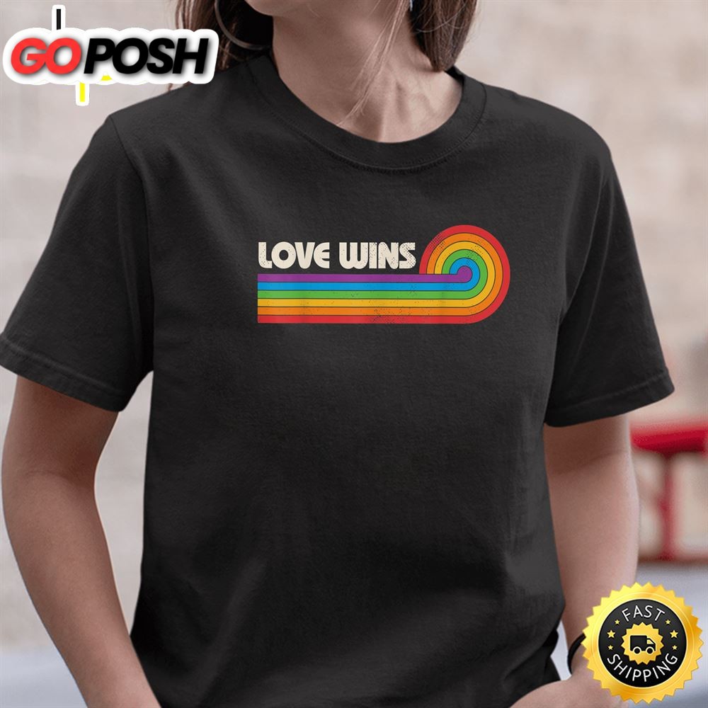 LGBTQ Love Wins Gay Pride LGBT Rainbow Flag Retro Vintage Valentines Day T-shirt