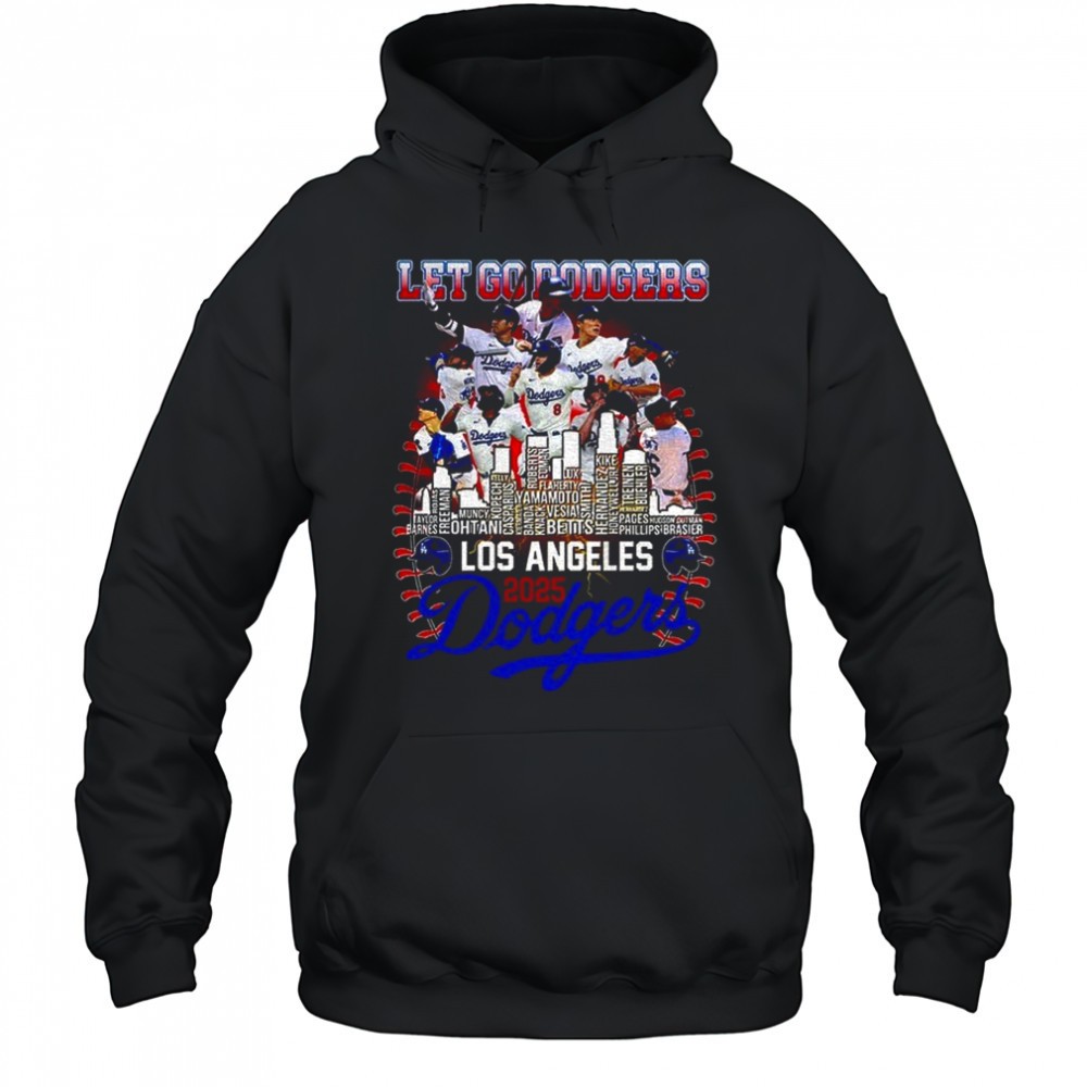 Los Angeles Dodgers 2025 National League Champions Lets Go Dodgers Skyline Players name shirt