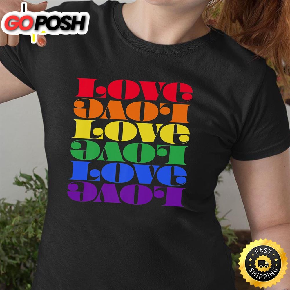 Love Rainbow Text for Pride LGBT Events Valentine Day Premium Valentines Day T-shirt