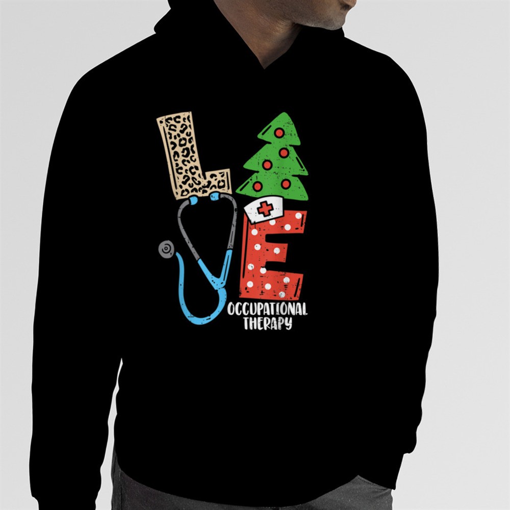 Love Stethoscope Snowflake Occupational Therapy Scrub Xmas T-Shirt B0BM9RVJB4