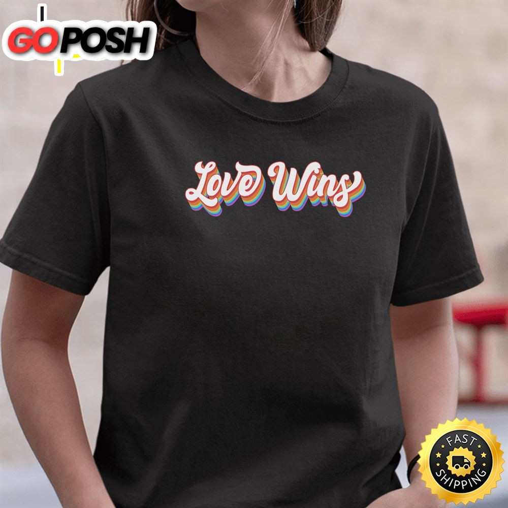 Love Wins Retro Heart Valentine Rainbow Equality Pride LGBT Long Sleeve Valentines Day T-shirt