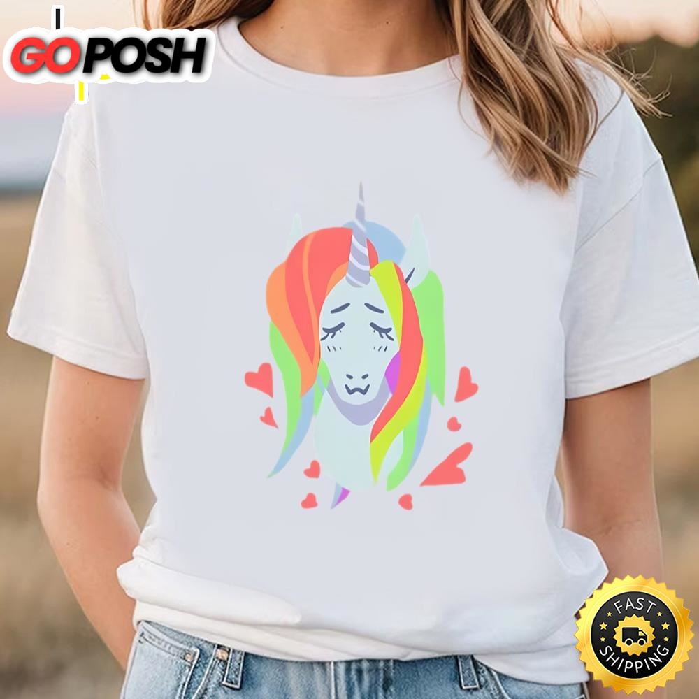 Lovely Rainbow Hair Cut Unicorn Hear Valentine T-shirt