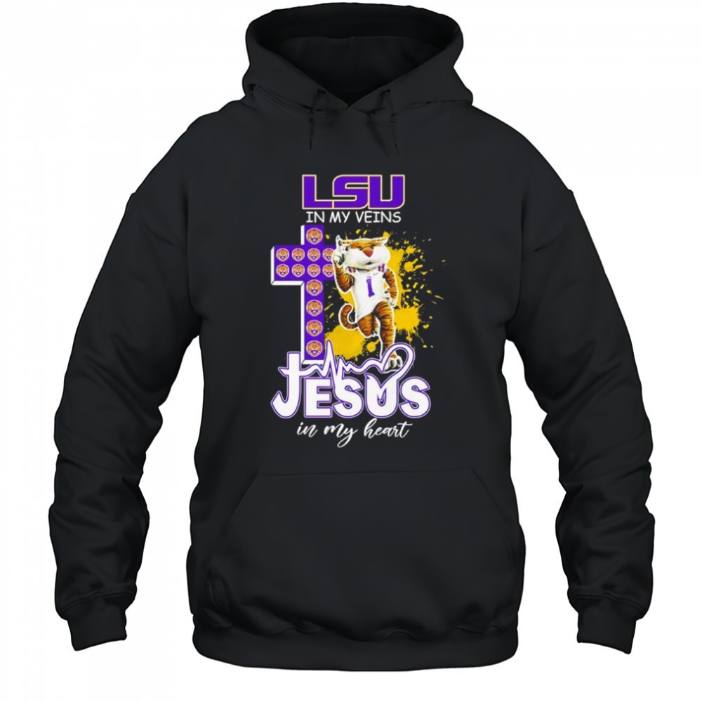 LSU in my veins Jesus in my heart mascot shirt