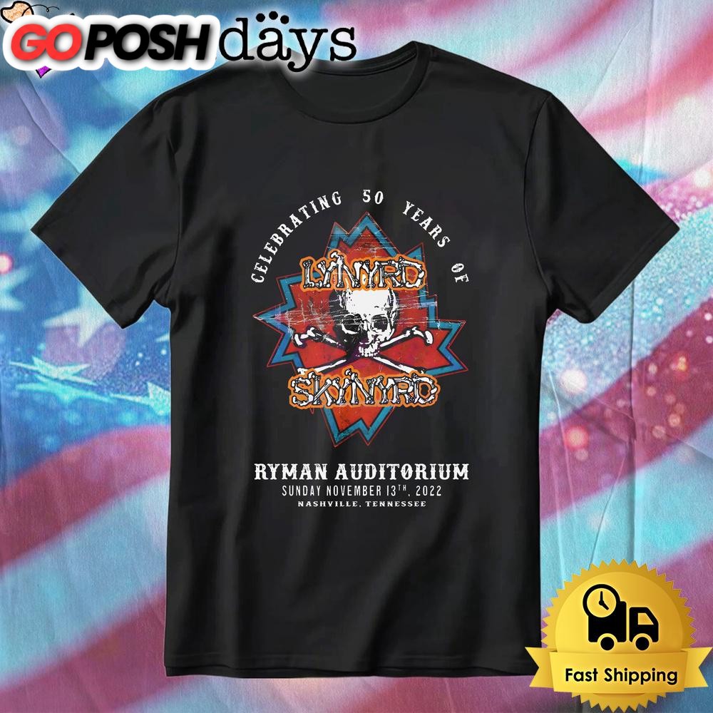 Lynyrd Skynyrd 50th Anniversary Skull Ryman Auditorium Nashville Concert T-Shirt