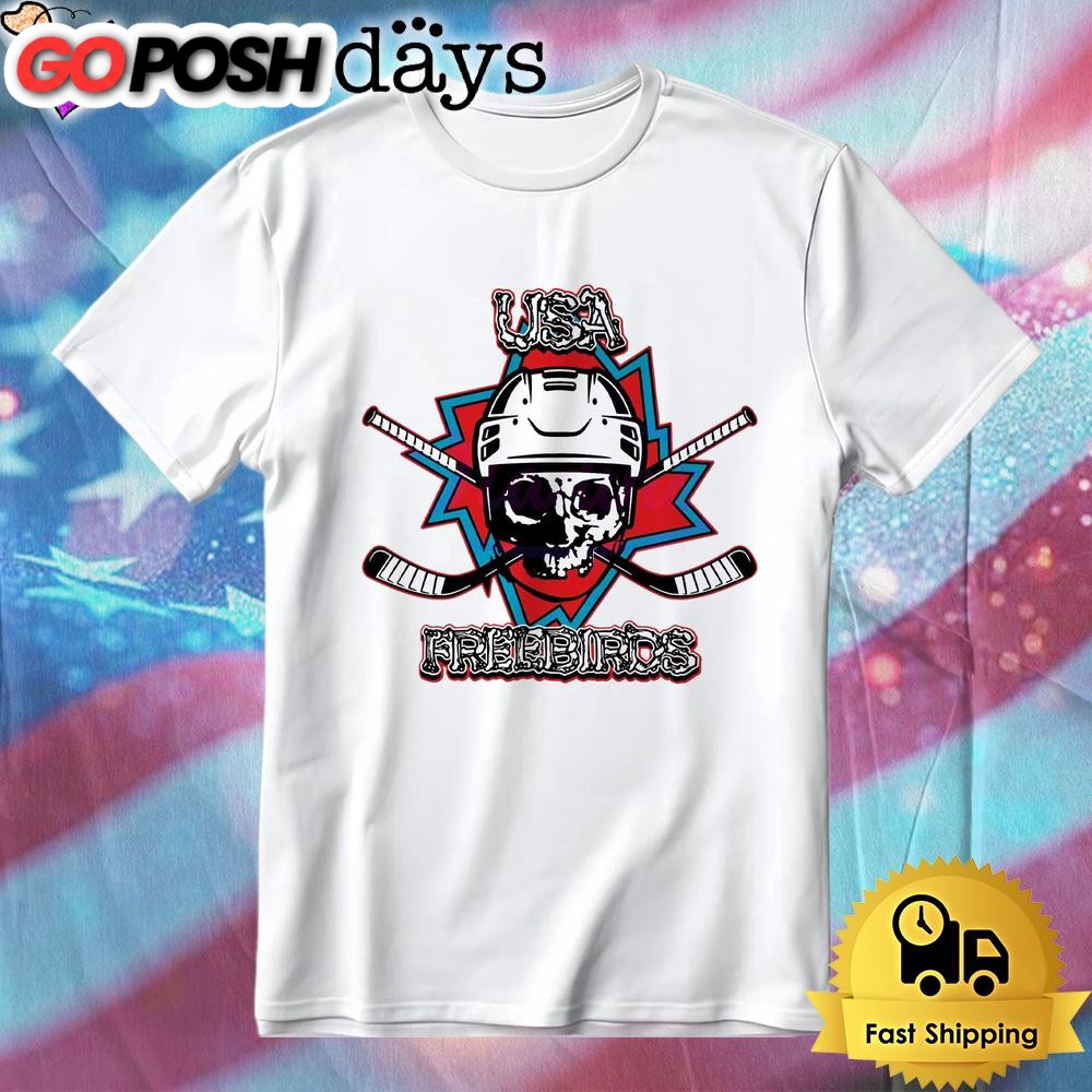 Lynyrd Skynyrd Usa Freebirds Patriotic Skull Hockey Fan T-Shirt