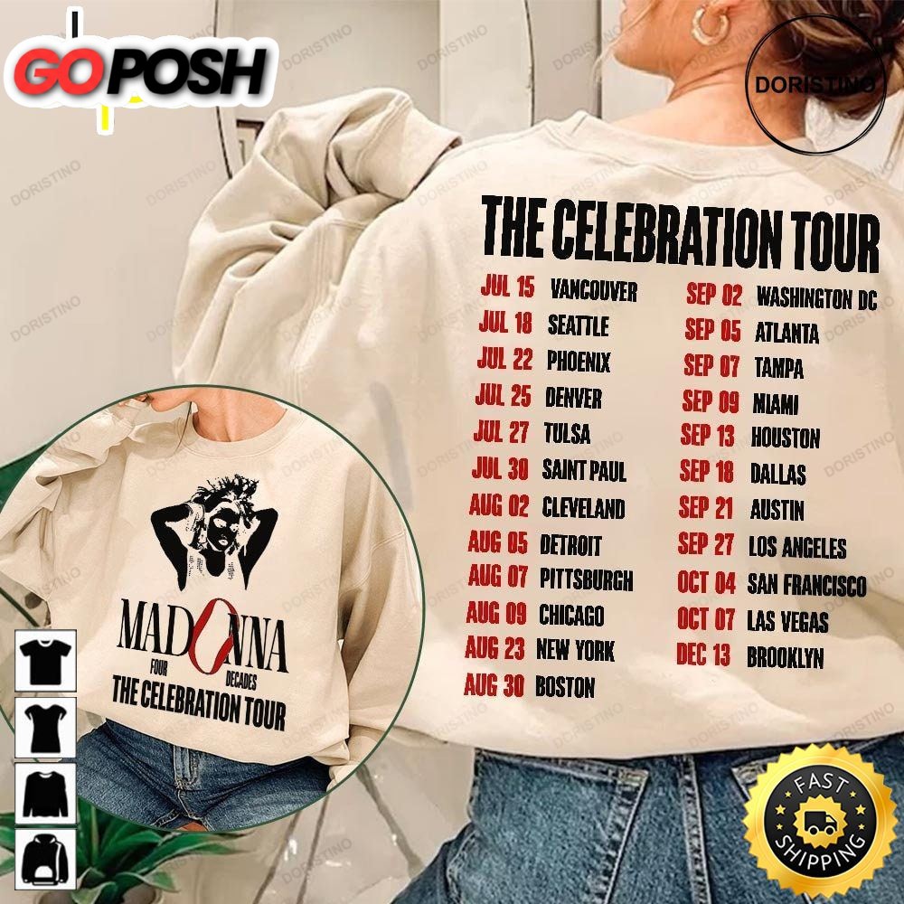Madonna The Celebration Tour 2023 Double Sided Queen Of Pop World Tour Music 2023 Shirt