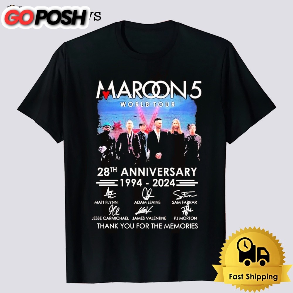 Maroon 5 World Tour 28th Anniversary 1994-2024 Thank You For The Memories T-Shirt