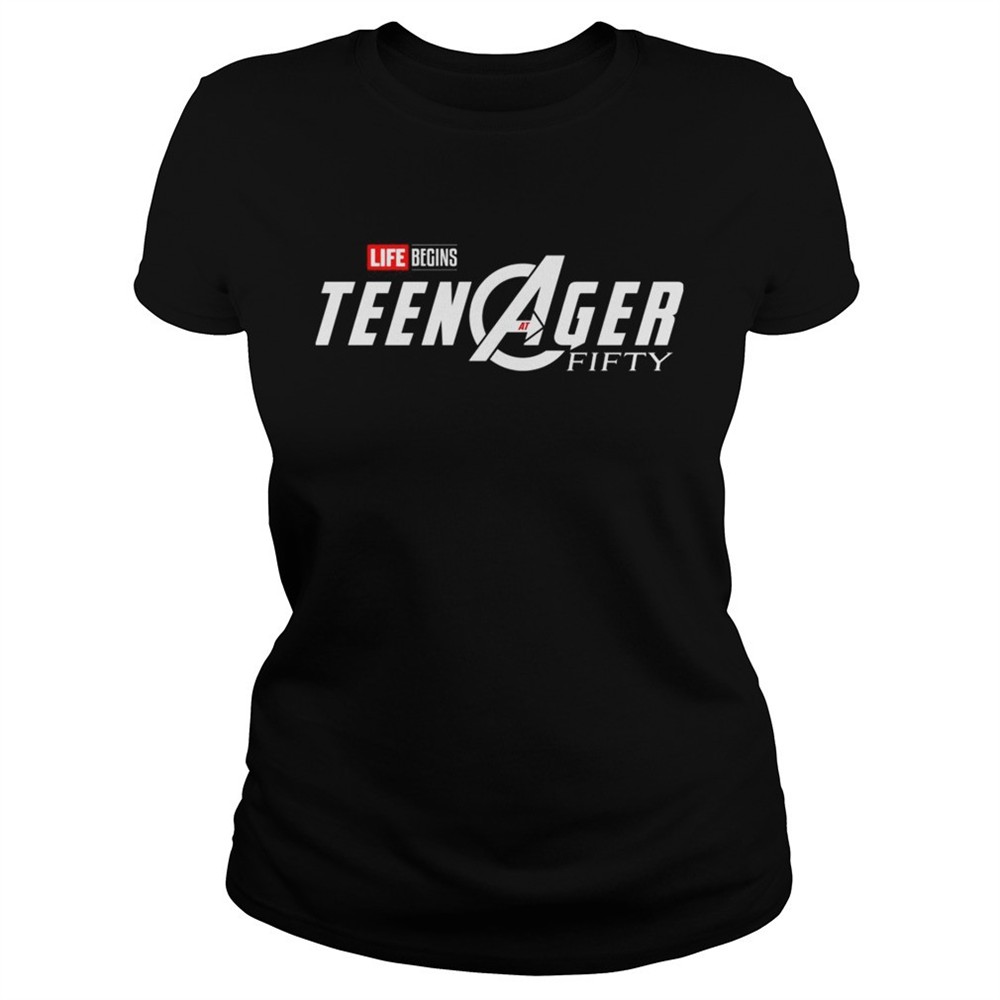 Marvel Avengers Endgame Life Begins Teen Ager fifty Avengers shirt