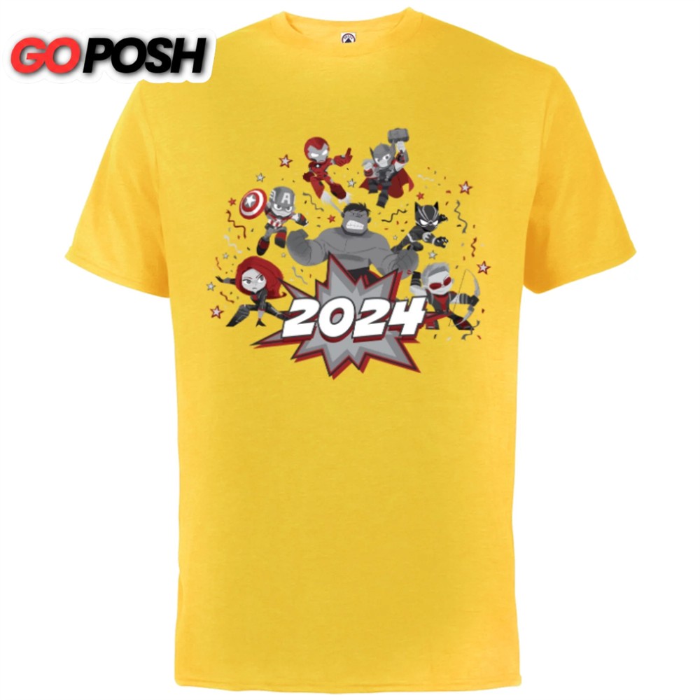 Marvel Avengers Red and Gray Stylized Cute New Year 2025 – Short Sleeve Cotton T-Shirt