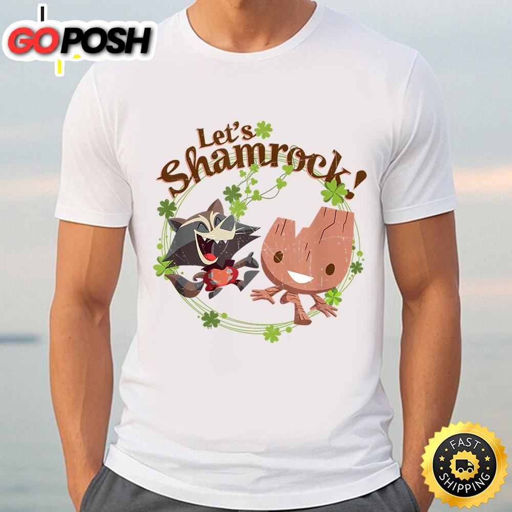 Marvel Rocket And Groot Lets Shamrock Cute St. Patricks Day T-Shirt