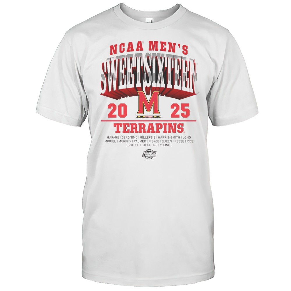 maryland-terrapins-2025-ncaa-mens-basketball-sweet-sixteen-march-madness-gapare-dbq5g533 Maryland Terrapins 2025 NCAA Mens Basketball Sweet Sixteen March Madness Gapare Geronimo Gillepsie T-shirt