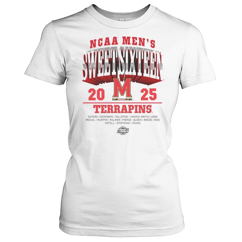maryland-terrapins-2025-ncaa-mens-basketball-sweet-sixteen-march-madness-gapare-dbq5g533 Maryland Terrapins 2025 NCAA Mens Basketball Sweet Sixteen March Madness Gapare Geronimo Gillepsie T-shirt