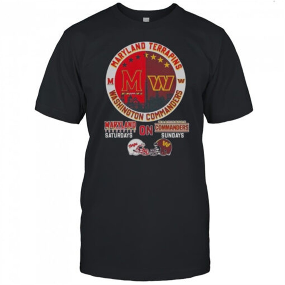 maryland-terrapins-and-washington-commanders-saturdays-on-sundays-city-skyline-l-7g7q5q7n Maryland Terrapins And Washington Commanders Saturdays On Sundays City Skyline Logo T-Shirt