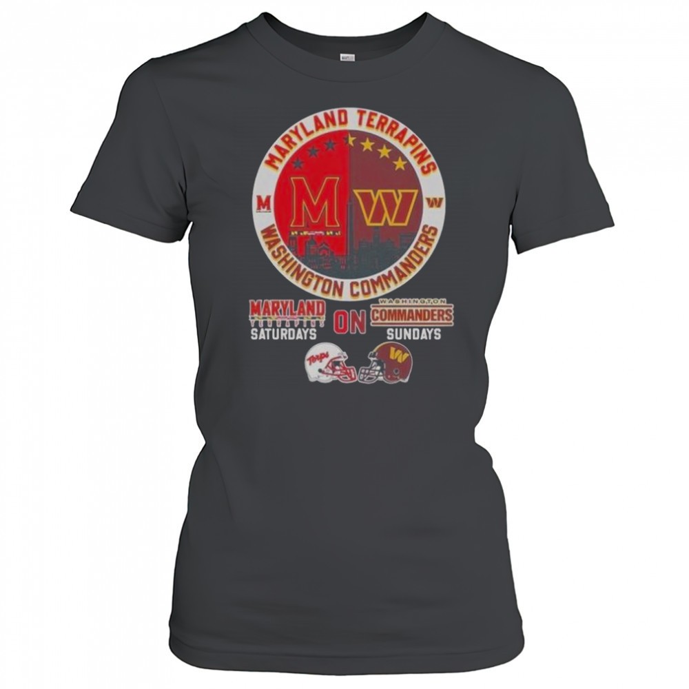 maryland-terrapins-and-washington-commanders-saturdays-on-sundays-city-skyline-l-7g7q5q7n Maryland Terrapins And Washington Commanders Saturdays On Sundays City Skyline Logo T-Shirt