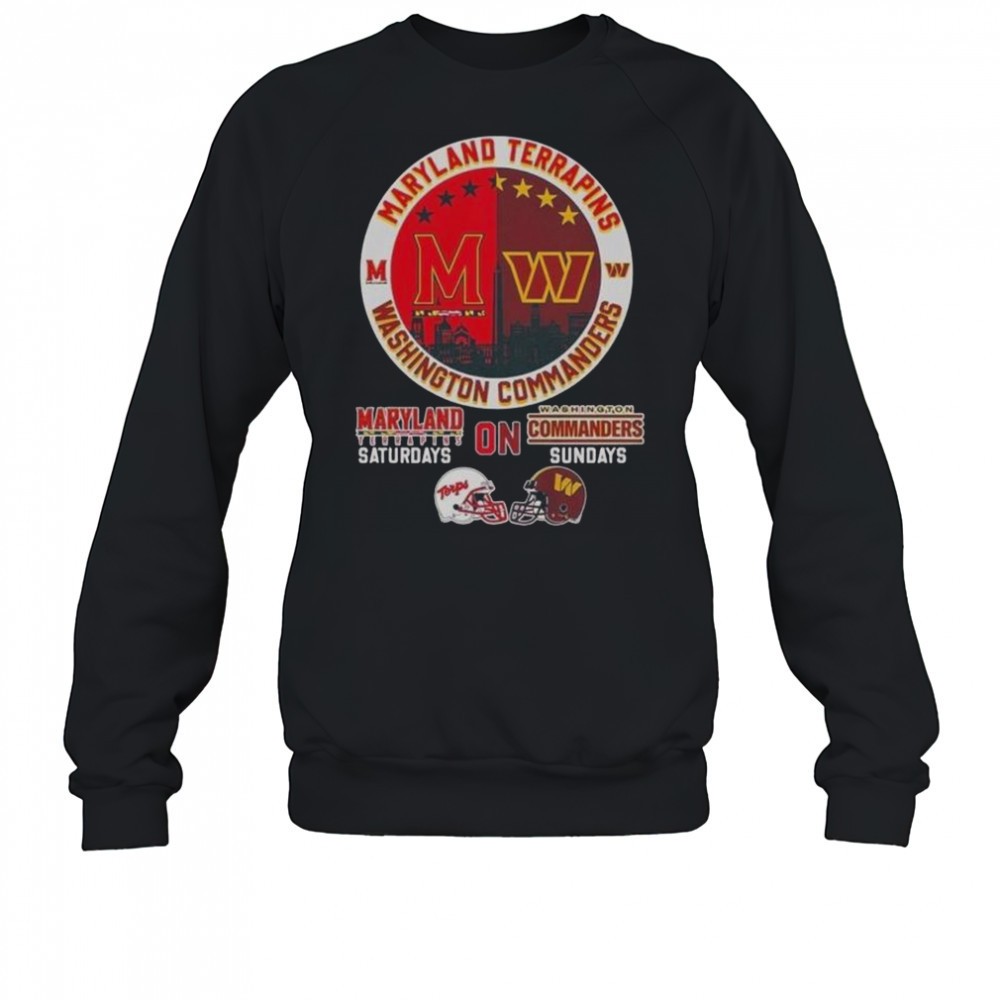 maryland-terrapins-and-washington-commanders-saturdays-on-sundays-city-skyline-l-7g7q5q7n Maryland Terrapins And Washington Commanders Saturdays On Sundays City Skyline Logo T-Shirt