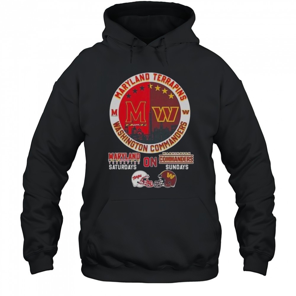 Maryland Terrapins And Washington Commanders Saturdays On Sundays City Skyline Logo T-Shirt