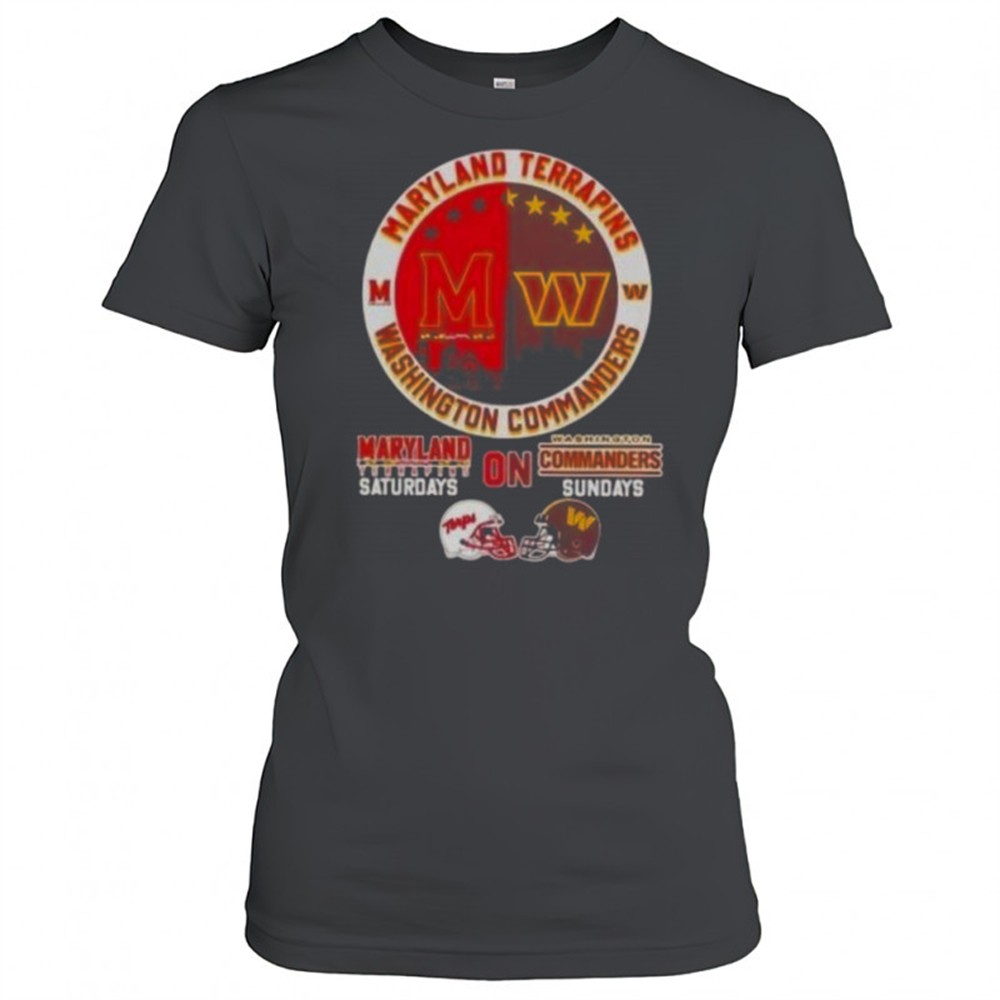 maryland-terrapins-saturdays-on-washington-commanders-sundays-football-helmets-s-sk6uc53y Maryland Terrapins Saturdays On Washington Commanders Sundays Football Helmets Skyline T-Shirt