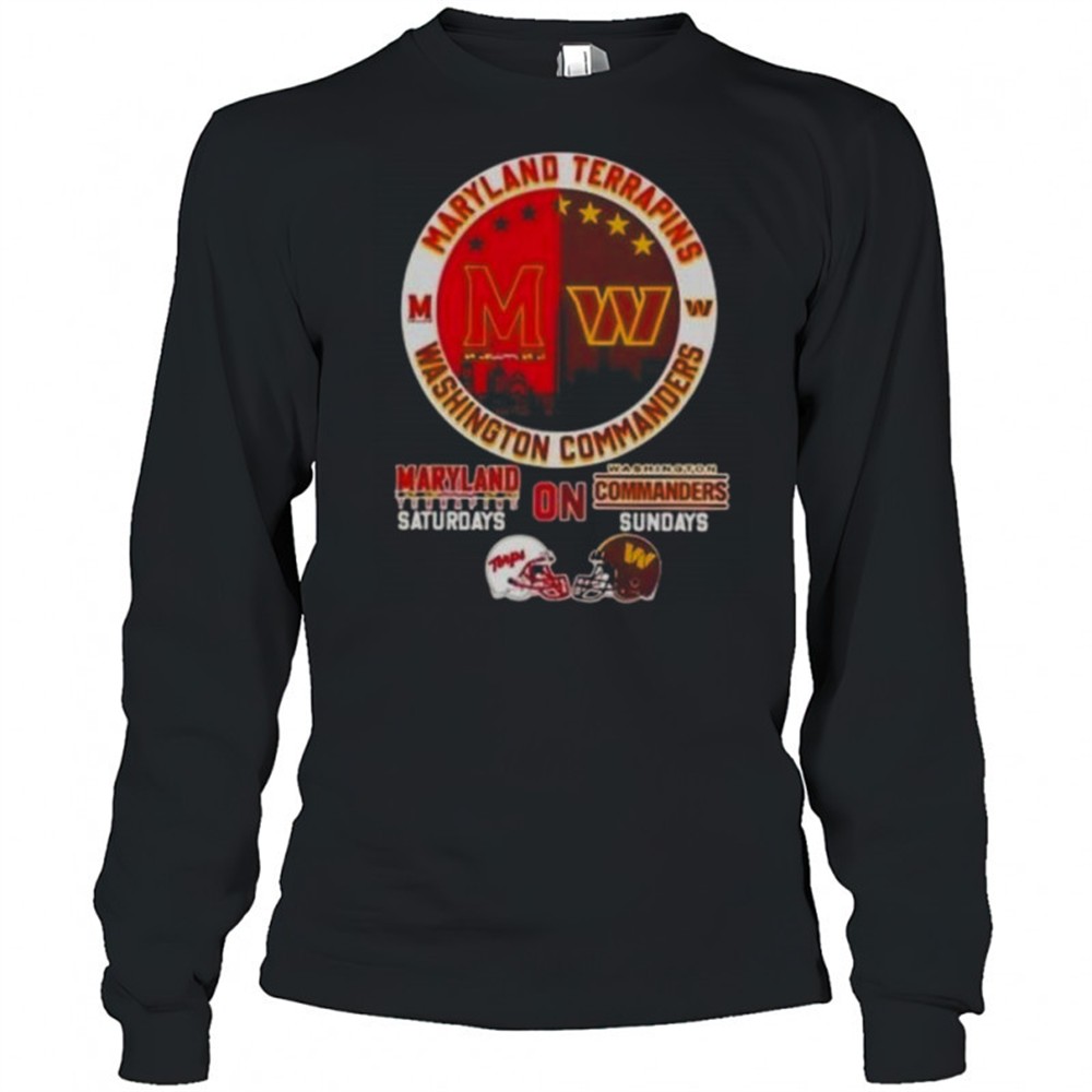 maryland-terrapins-saturdays-on-washington-commanders-sundays-football-helmets-s-sk6uc53y Maryland Terrapins Saturdays On Washington Commanders Sundays Football Helmets Skyline T-Shirt