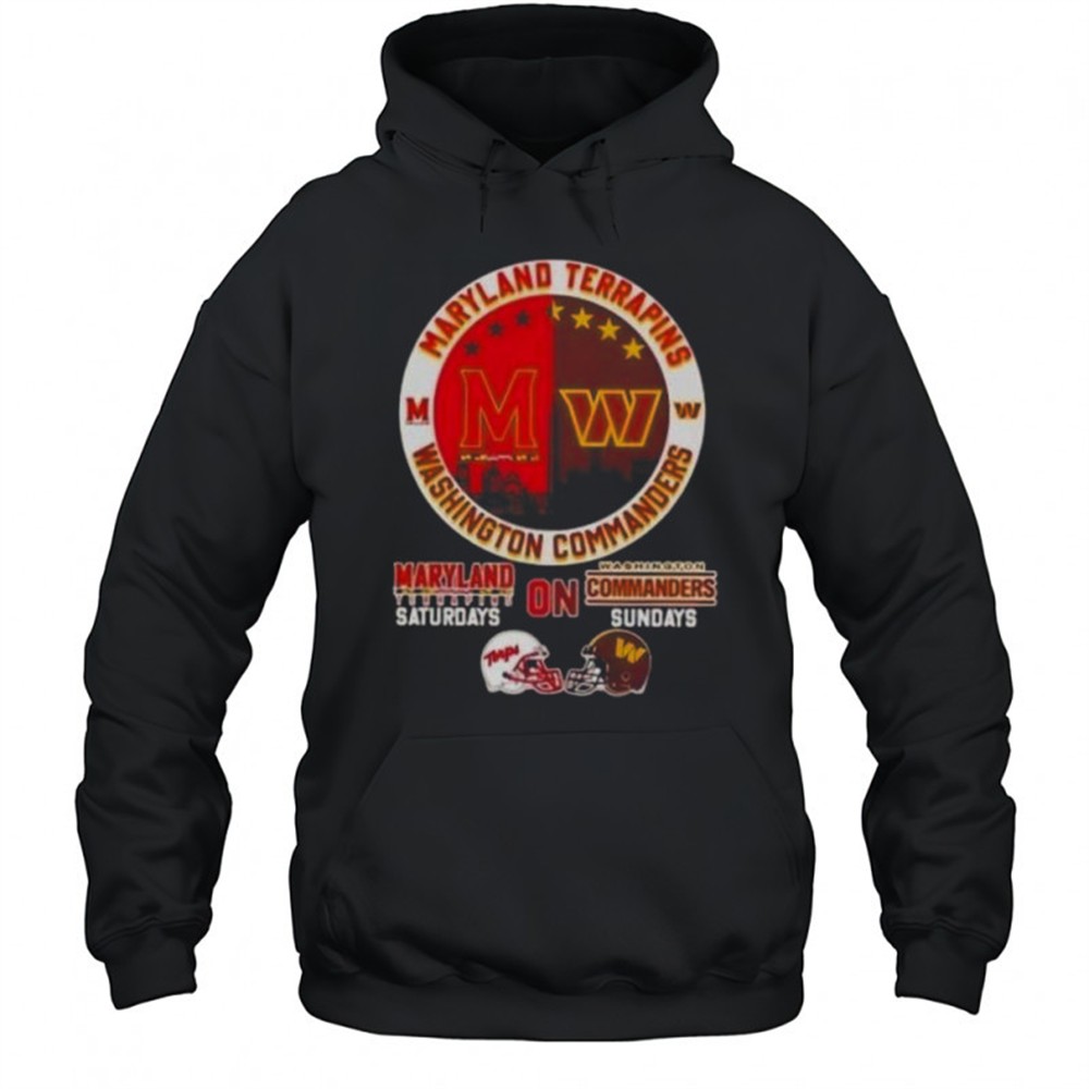 Maryland Terrapins Saturdays On Washington Commanders Sundays Football Helmets Skyline T-Shirt