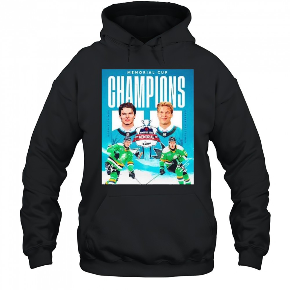 Memorial Cup Champions Sam Dickinson and Kasper Halttunen London Knights signature shirt