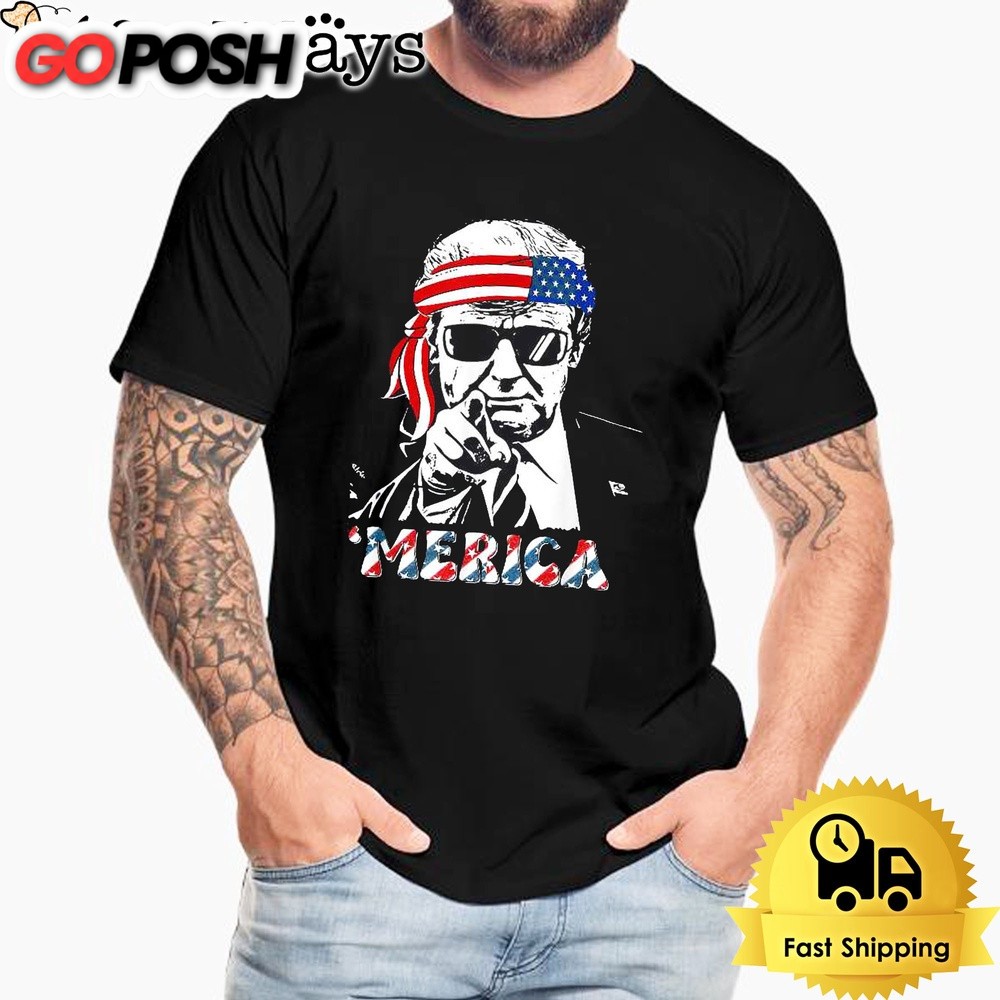 Merica Trump Happy Donald Trump American Flag 4th Of July T-Shirt