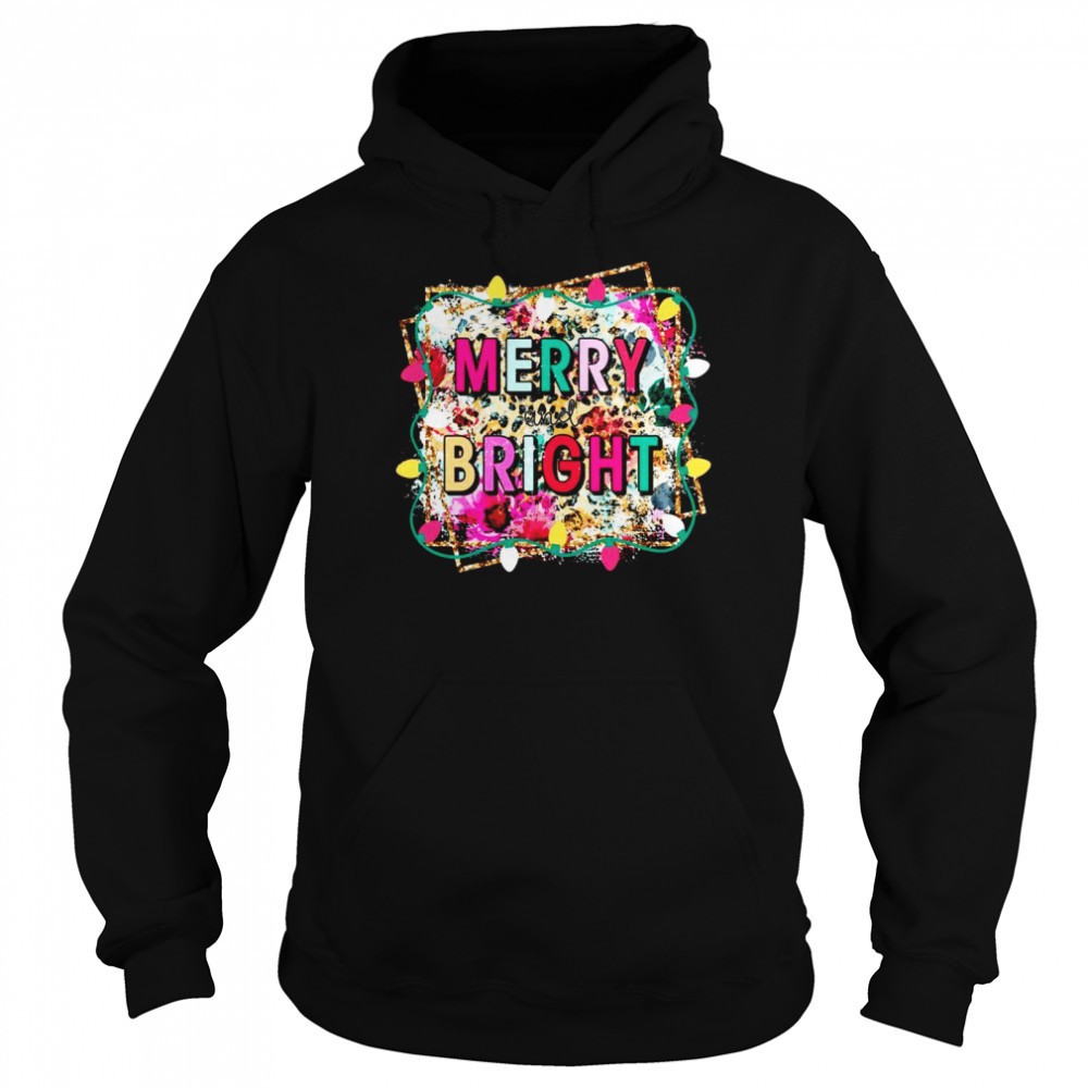 Merry And Bright Christmas Leopard Print Christmas Lights Shirt