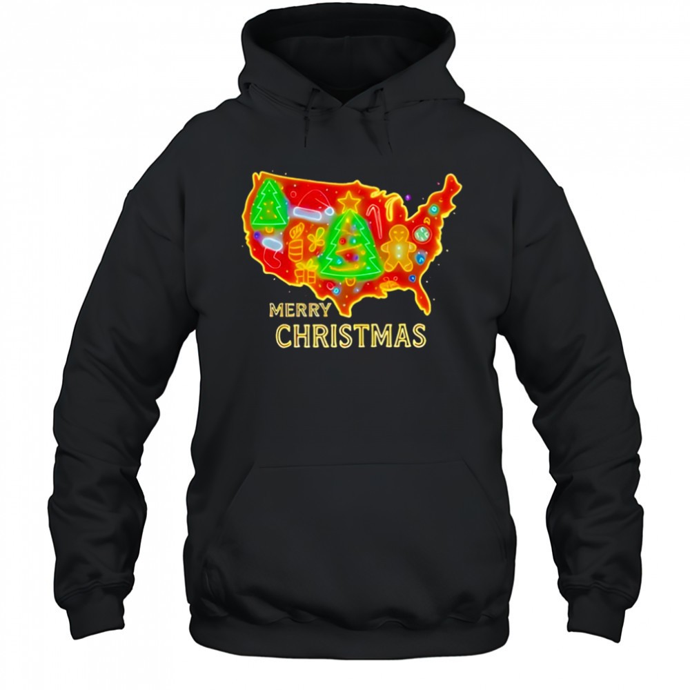 Merry Christmas America Map neon shirt